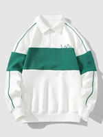 Quarter Zip Colorblock Polo Collar Sweatshirt S Green