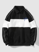 Quarter Zip Colorblock Polo Collar Sweatshirt Xl Black