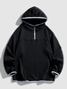 Quarter Zip Contrast Piping Pockets Hoodie L Black