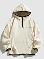 Quarter Zip Contrast Piping Pockets Hoodie S Light coffee