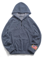 Quarter Zip Dreamer Embroidery American Flag Patch Fleece Teddy Hoodie S Blue