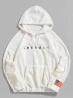 Quarter Zip Dreamer Embroidery American Flag Patch Fleece Teddy Hoodie Xl White