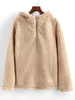 Quarter Zip Faux Shearling Teddy Hoodie M Light coffee