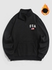 Quarter Zip Letter American Flag Graphic Fleece Lined Sweatshirt M Black