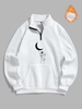 Quarter Zip Moon Astronaut Graphic Thermal Fleece Lined Sweatshirt M White