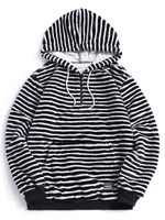 Quarter Zip Striped Faux Fur Fluffy Hoodie L Black