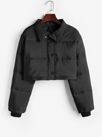 Quilted Crop Puffer Jacket L Black