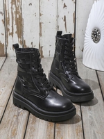 Quilted Detail Lace Up Platform Combat Boots