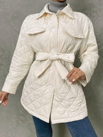 Quilted Drop Shoulder Belted Coat L White