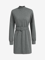 Quilted Drop Shoulder Belted Mini Dress S Dark gray