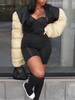 Quilted Drop Shoulder Zip Up Crop Puffer Jacket S Light coffee