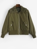Quilted Faux Shearling Collar Zip Up Coat S Green