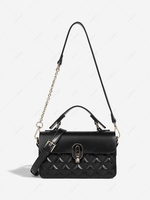 Quilted Flap Half Chain Rectangle Shoulder Bag