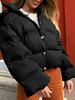 Quilted Hooded Button Up Puffer Jacket M Black