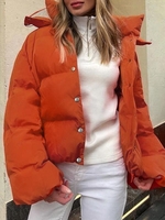 Quilted Hooded Button Up Puffer Jacket M Orange