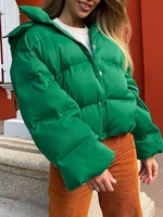 Quilted Hooded Button Up Puffer Jacket S Green