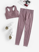 Racer Back Crop Tank Top With High Rise Leggings Dots Gym Yoga Sports Set S Light purple
