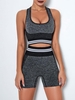 Racer Back Seamless Knit Quick Dry Sports Bra and Shorts Set L Black