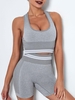Racer Back Seamless Knit Quick Dry Sports Bra and Shorts Set L Gray