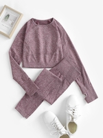 Raglan Long Sleeves Tee With High Rise Leggings Dots Gym Yoga Sports Set L Light purple