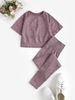 Raglan Short Sleeves Crop Top With Leggings Dots Gym Yoga Sports Set S Light purple