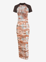 Raglan Sleeve Baby Tee With Ruched Mesh Slinky Skirt Tie Dye Set