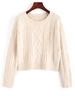 Raglan Sleeve Cable Knit Fisherman Sweater White