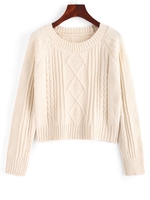 Raglan Sleeve Cable Knit Fisherman Sweater White