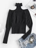 Raglan Sleeve Choker Neck Sweater M Black