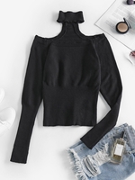 Raglan Sleeve Choker Neck Sweater S Black