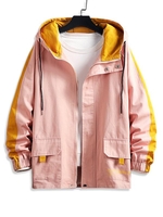Raglan Sleeve Colorblock Letter Hooded Jacket 2xl Pink