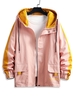 Raglan Sleeve Colorblock Letter Hooded Jacket 3xl Pink