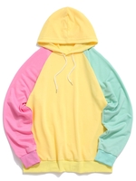 Raglan Sleeve Colorblock Spliced Drawstring Hoodie S Yellow