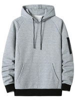 Raglan Sleeve Front Pocket Plaid Emboss Hoodie Xxl Light gray