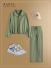 Raglan Sleeve Half Zip Windbreaker Sweatshirt with Baggy Parachute Pants Set Light green