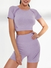 Raglan Sleeve High Waisted Scrunch Butt Shorts Set L Purple sage bush