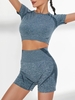Raglan Sleeve High Waisted Scrunch Butt Shorts Set M Blue gray