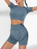 Raglan Sleeve High Waisted Scrunch Butt Shorts Set S Blue gray