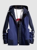 Raglan Sleeve Hooded Colorblock Zip Up Jacket 2xl Deep blue