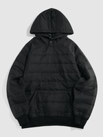 Raglan Sleeve Kangaroo Pocket Hooded Pullover Padded Jacket L Black