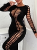Raglan Sleeve Lace Up Cutout Dress M Black