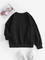 Raglan Sleeve Loose Thermal Lined Sweatshirt L Black