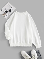 Raglan Sleeve Loose Thermal Lined Sweatshirt M White