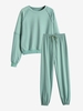 Raglan Sleeve Overlocking Detail Drawstring Jogger Pants Set L Light green