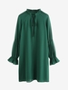 Raglan Sleeve Ruffle Keyhole Mini Dress M Deep green