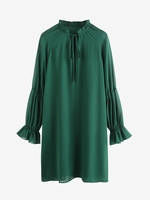 Raglan Sleeve Ruffle Keyhole Mini Dress S Deep green