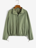 Raglan Sleeve Toggle Drawstring Half Zip Windbreaker Sweatshirt L Light green