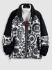 Raglan Sleeves Colorblock Paisley Vintage Floral Print Faux Sherpa Fluffy Teddy Jacket 2xl Black