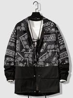 Retro Ethnic Paisley Pattern Button Fly Jacket Xl Black