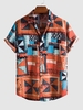 Retro Ethnic Print Button Vacation Shirt Xl Red